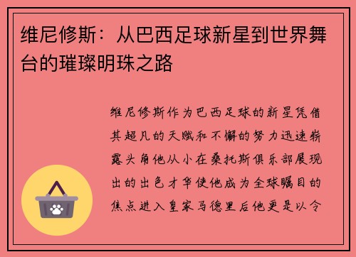 维尼修斯：从巴西足球新星到世界舞台的璀璨明珠之路